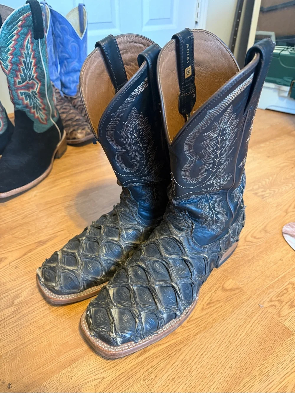 Ariat Black and Brown Pirarucu Exotic  Leather Western Boots
